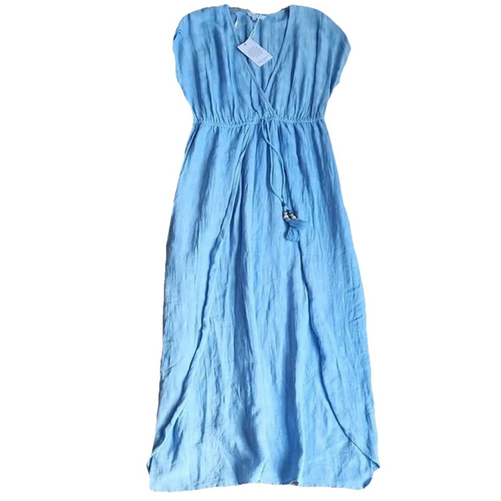 Blue Island Cover Up Beach Swim‎ Tasseled Dress Long Chambray Blu XS Side Slit